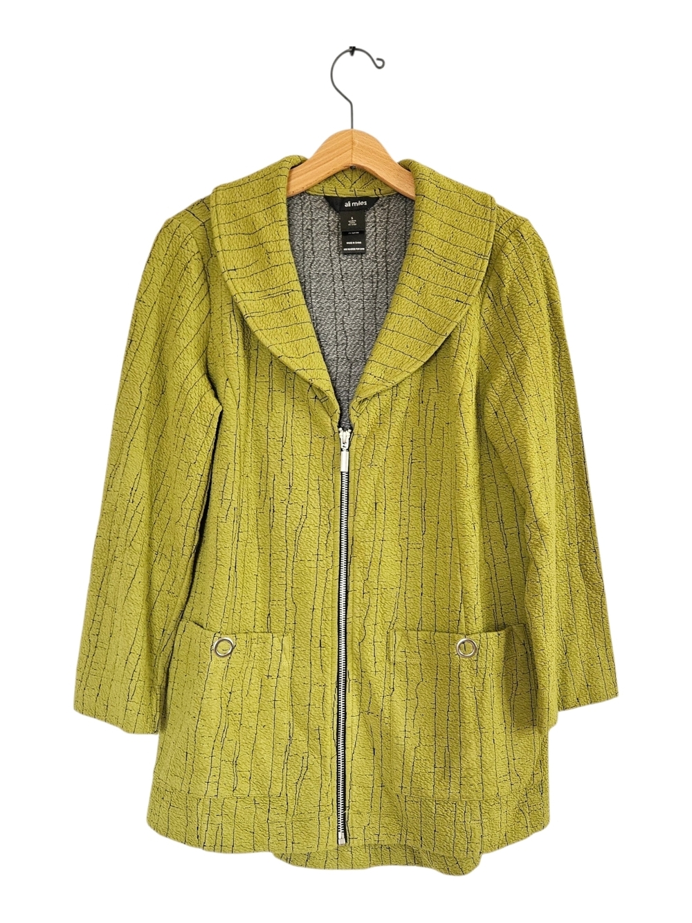 Ali Miles Jacket Womens Small Boho Hippie Textured Lagenlook Shawl Collar